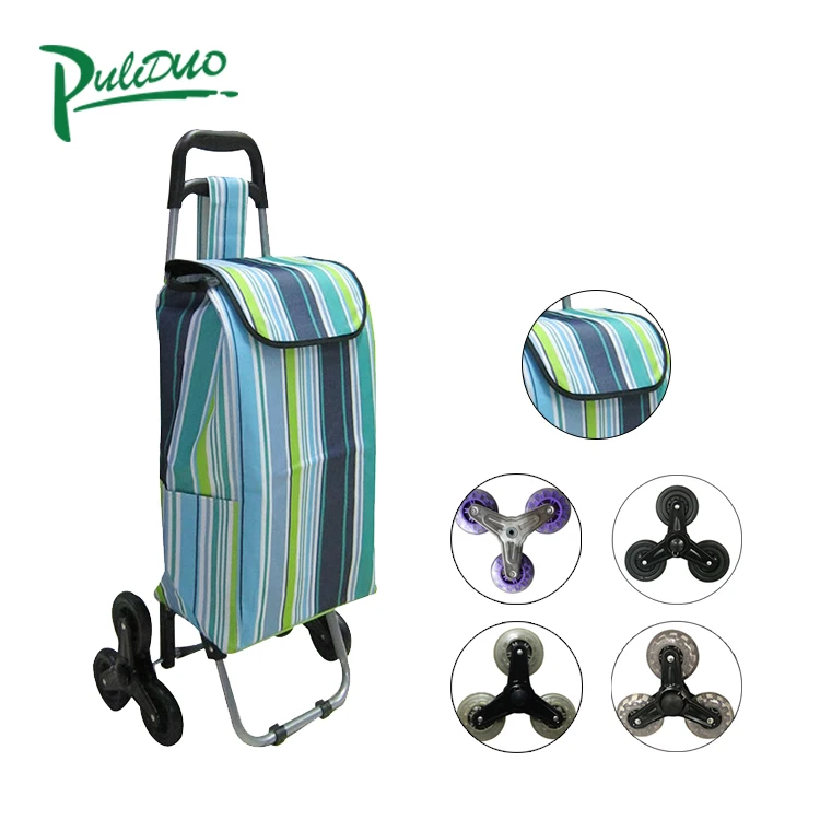Good Selling foldable Promotion  Wheels Trolley Shopping Bags  folding with chair