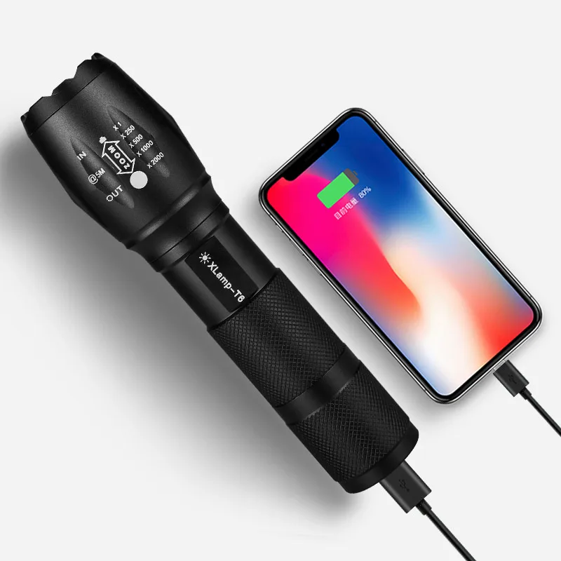 
High Lumens Strong Light USB Rechargeable Tactical Zoomable 5 Modes Handheld Flashlight Led Light 