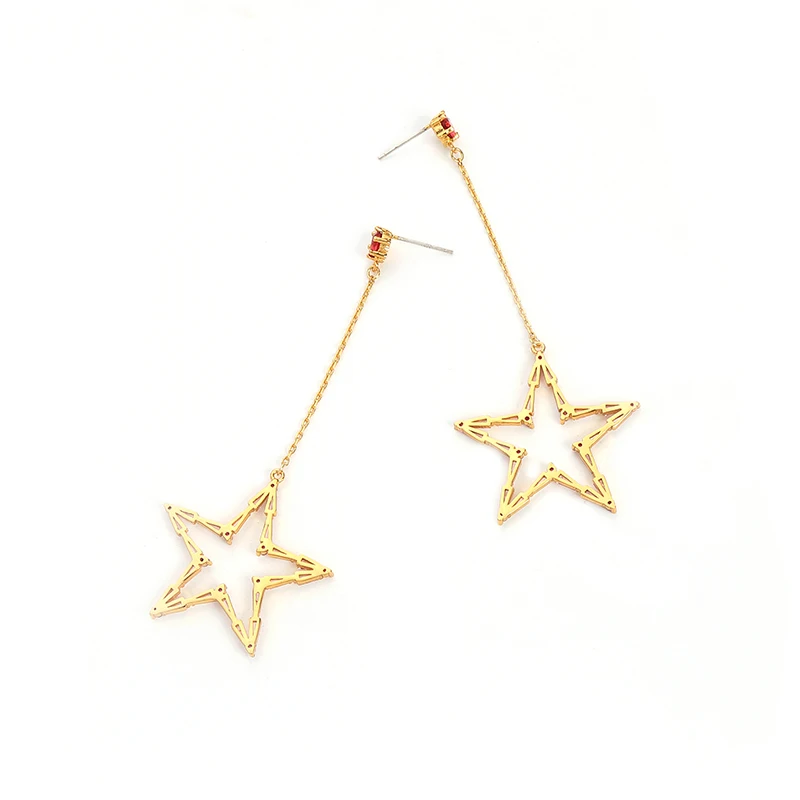 
New Korean Designs Handmade Jewelry long Dangle Brass CZ Star Zircon earrings 