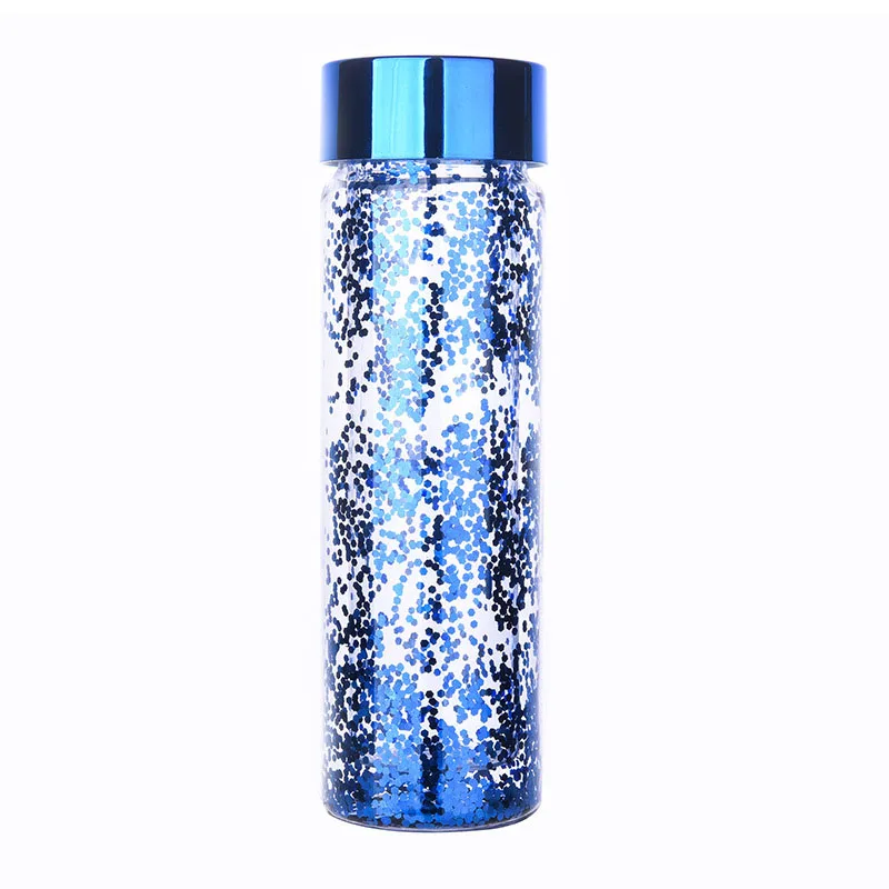 Zogift double wall shiny plastic cup with shiny lid gift cup 600ml rose gold water bottle