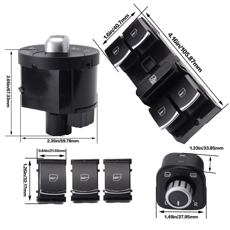 
Power Window Rear Side Mirror Headlight Fog Control Switch For VW Jetta Golf 5 6 Golf GTI Tiguan Passat B6 CC 