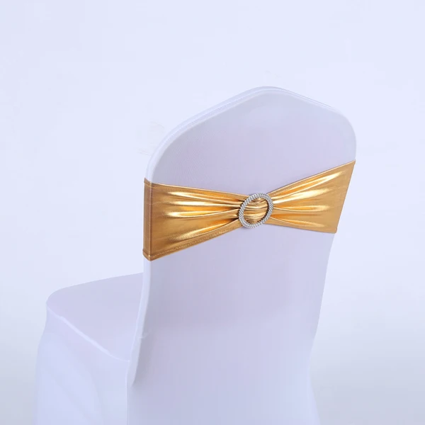 
YRYIE Wedding Bronzing Strech Gold Spandex Metallic Chair Covers Band With Buckle Slider Sashes Bow Decorations 