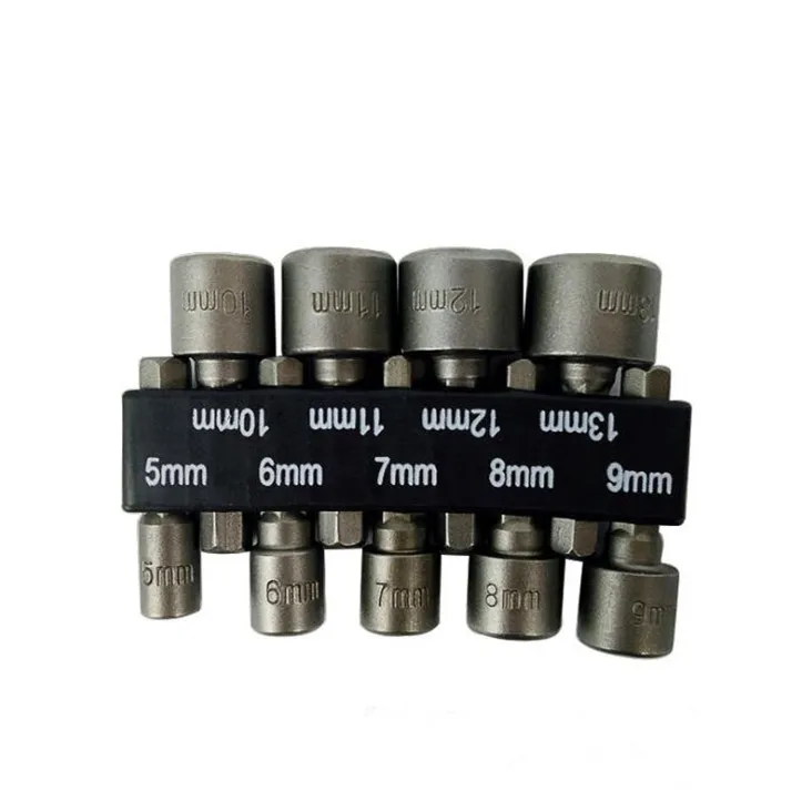 9pcs/set 5mm-13mm Hex Socket Sleeve Nozzles Nut Driver Set Drill Bit Adapter