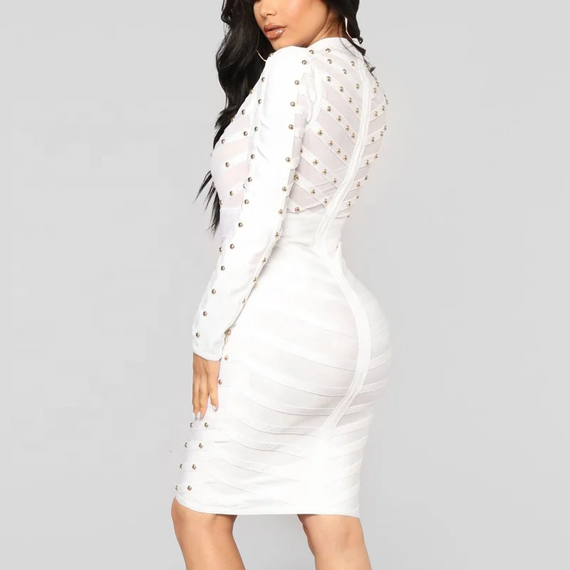Женские сетчатые бандажные платья с длинным рукавом