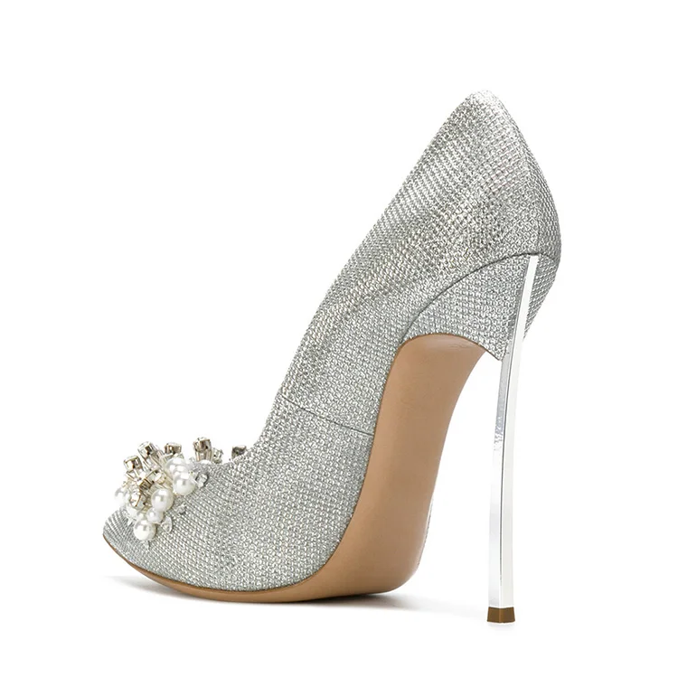 Fashion silver glitter with pearls diamante glitter high heels pumps bridal wedding women dress shoes