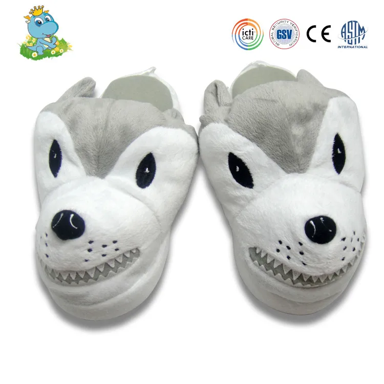 
2021 Customized cheapest cute plush wolf sharped indoor slippers animal slippers 
