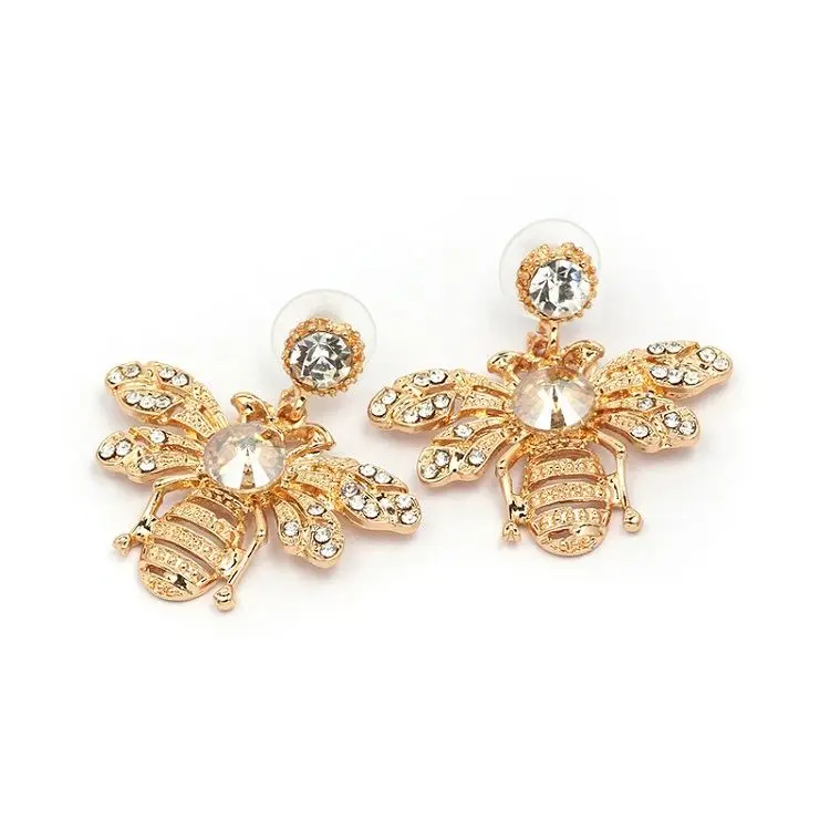 Wholesale New design Women Fashion Earrings Jewelry Accessories DelicateCute Bee Shape Colorful Multi Crystal Stud Earring