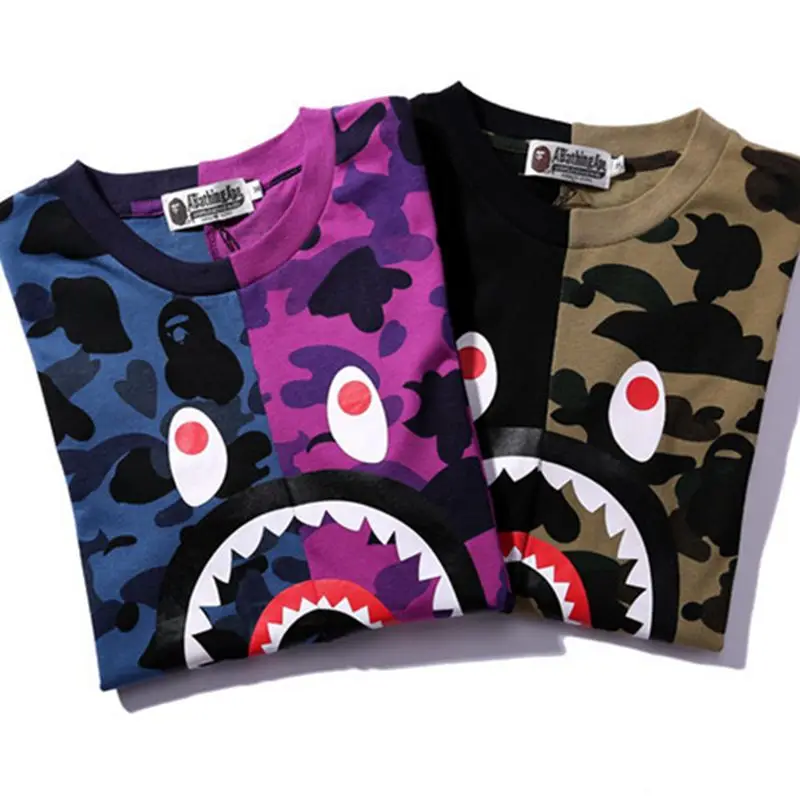 
Low MOQ Good Quality Fast Delivery Kinds Of Name Brand T-shirt Usa Famous Brand T-shirts Shark Camouflage T-shirt 100% Cotton 