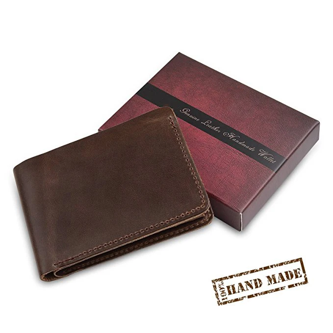 Мужской бумажник двойного сложения ручной работы из натуральной кожи