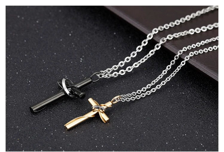 
Wholesale Gold Plated Rosary Stainless Steel Made Cross Pendant Necklaces 