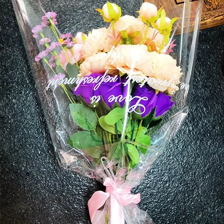 
55cmx55cm Clear Papel Para Flores Thicken Cellophane Transparent Custom Flower Bouquet Opp Plastic Wrapping Paper 