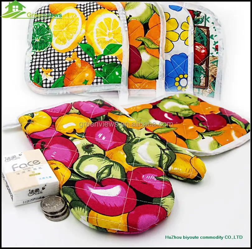 
2pc kitchen set oven glove pot holder cotton printed oven mitt and pot holder set for kitchen 
