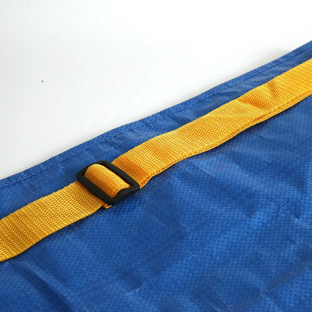 Extra large blue PP woven tote bag with zipper and adjustable straps