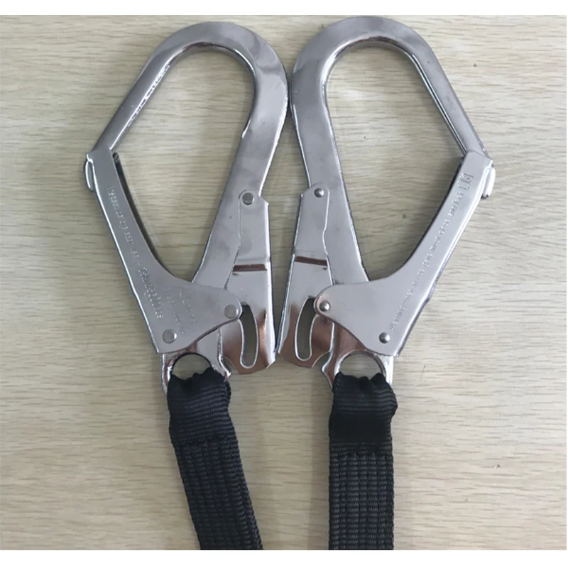 Double safety line rope with double hook and energy absorber for construction