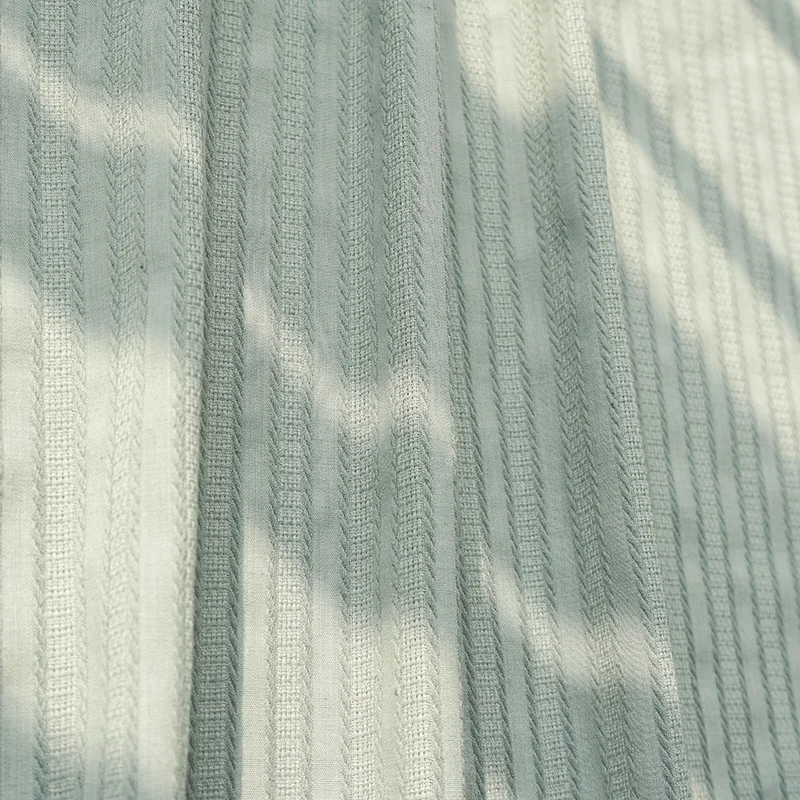 Wholesale plain dyed leno green stripe shirt jacquard weave cotton fabric details