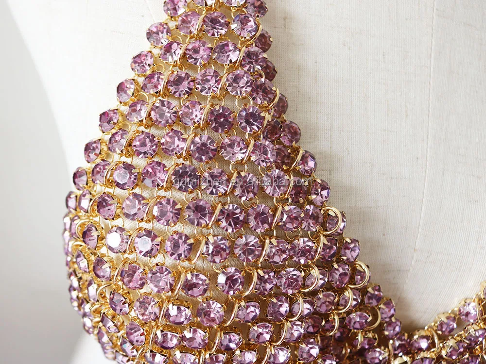 Latest design gold color body chain jewelry sexy big rhinestone women body chain bra