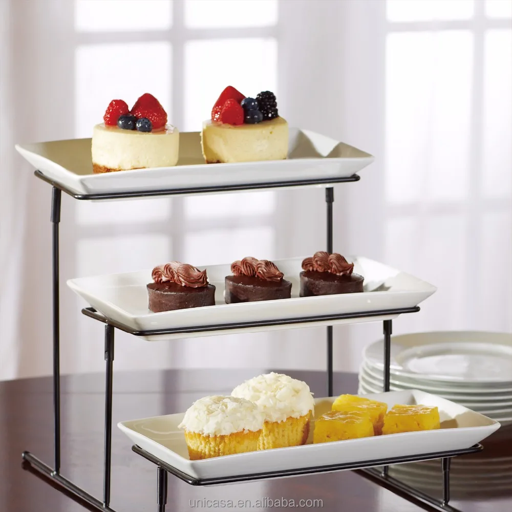 White Stand Ware Porcelain Dishes Plates Bowl Ceramic Nuts Trays Pie Dish Used Restaurant 3 Tier Serving Tray