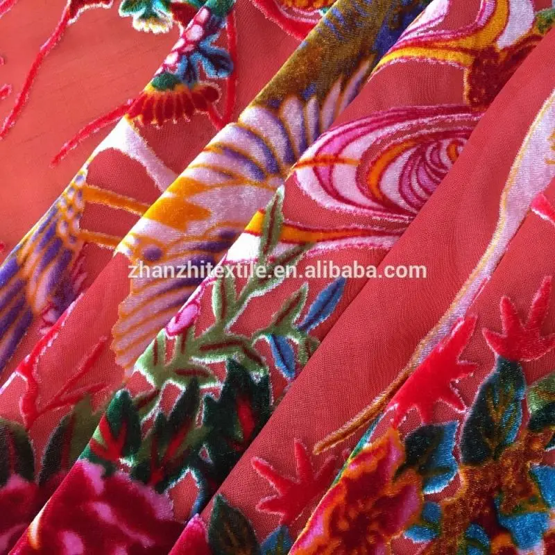 
silk viscose velvet burn-out digital printing silk fabric 
