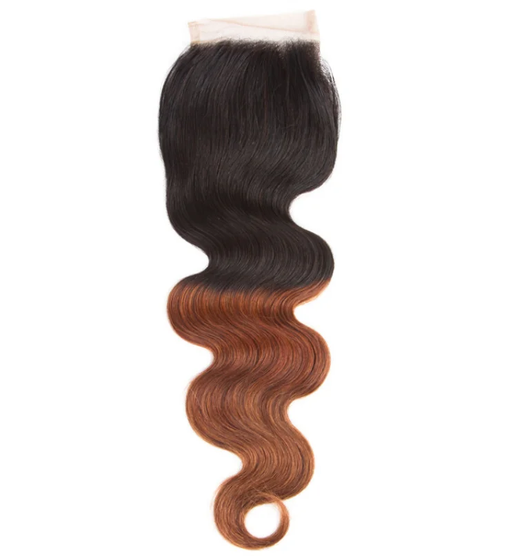 body wavy Ombre 3 Bundles with Closure Deals T1B/33# Human Hair Bundles With Closure Malaysian Hair Weave Non-remy Hair