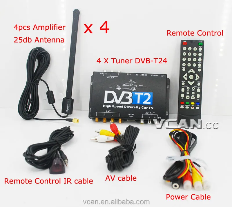 DVB-T24 Car DVB-T2 TV Receiver 4 Tuner 4 Antenna digital TV receiver High Speed DVB-T TDT automobile 160km HD four aerial FTA
