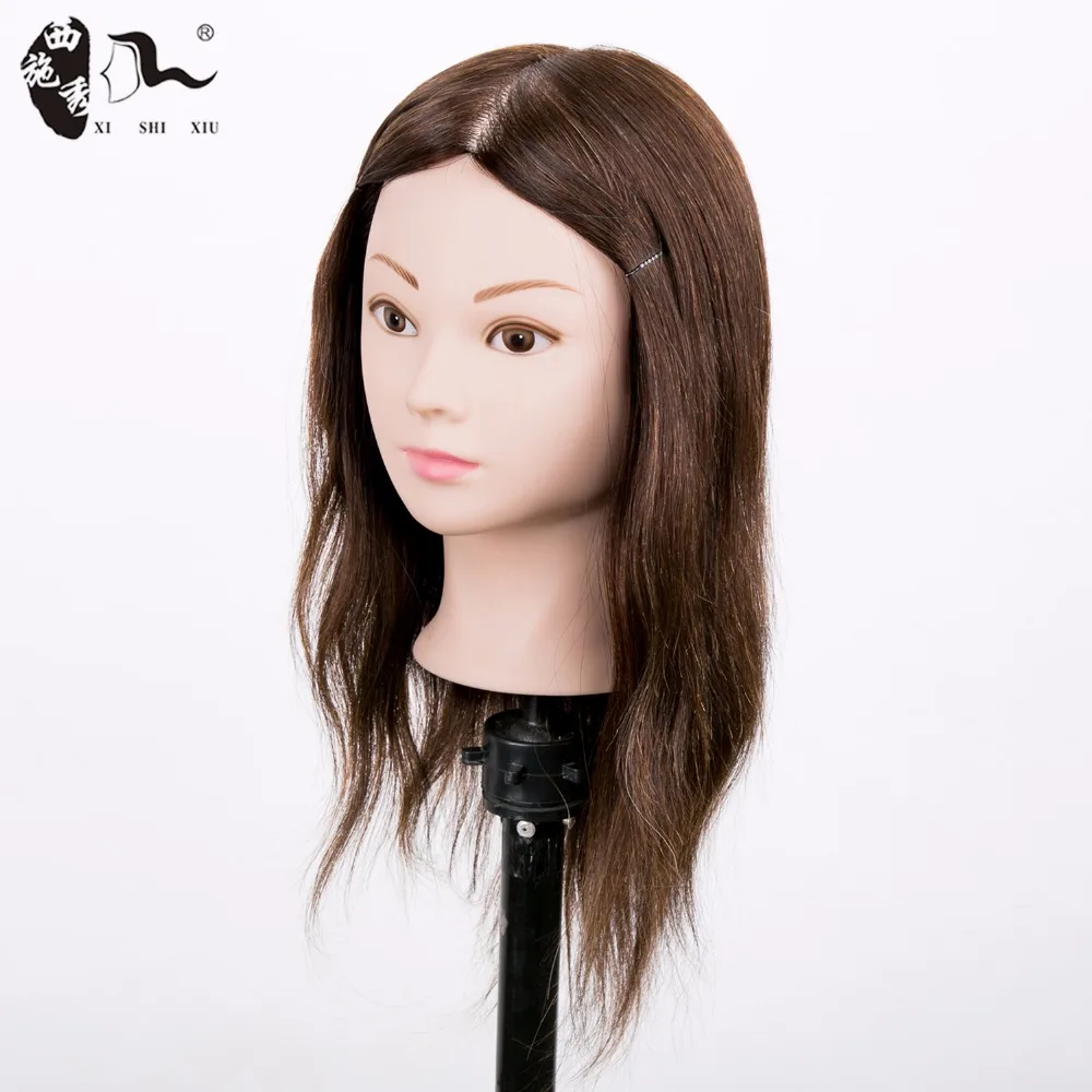 XISHIXIUHAIR 100% Natural Human Hair Training Head for Hairdresser American African Training Mannequin Doll Head