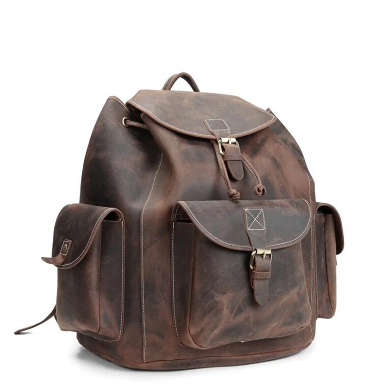 Dreamtop DTC335 high quality pure leather unisex students book bag college boys men backpack for traveling