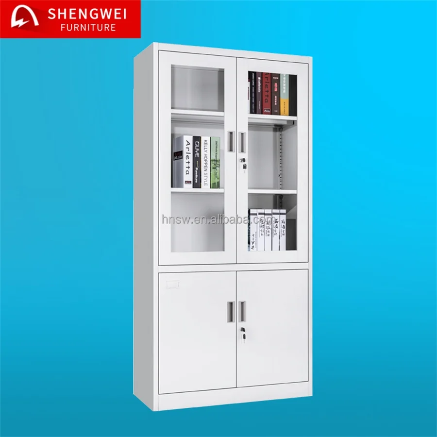 tall cheap display iron filing storage almari cabinets with swing glass doors