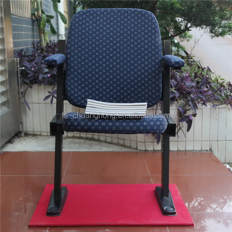 Used price Folding metal cheap auditorium chair without arm in blue fabric for stadium YC-G181