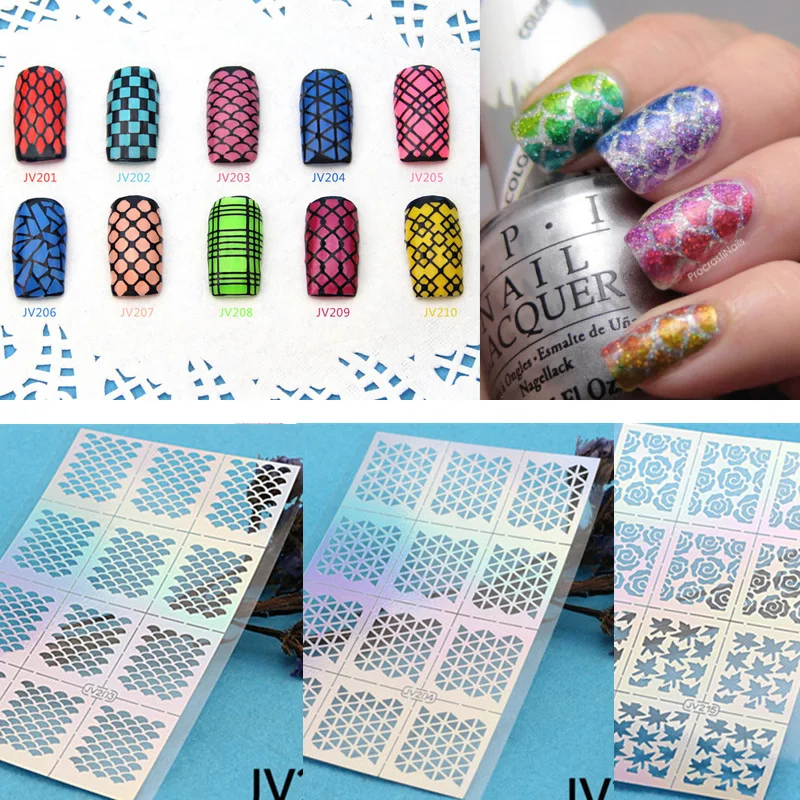 Fish Scale Nail Vinyls Irregular Triangle Grid Pattern Easy Use Nail Art Tips Manicure Stencil Nail