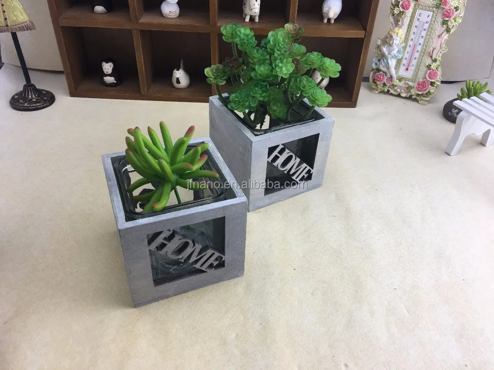 Flower Box Decorative Square Wooden Small Ceramic Plant Modern Planter,modern for Home, Garden Used with Flower/green Wood 48pcs