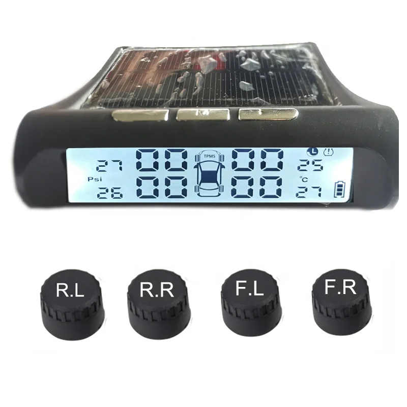 TPMS Tyre Pressure Monitoring System Solar Power Monitor Wireless LED Display 4 External Sensor Passenger Car tire