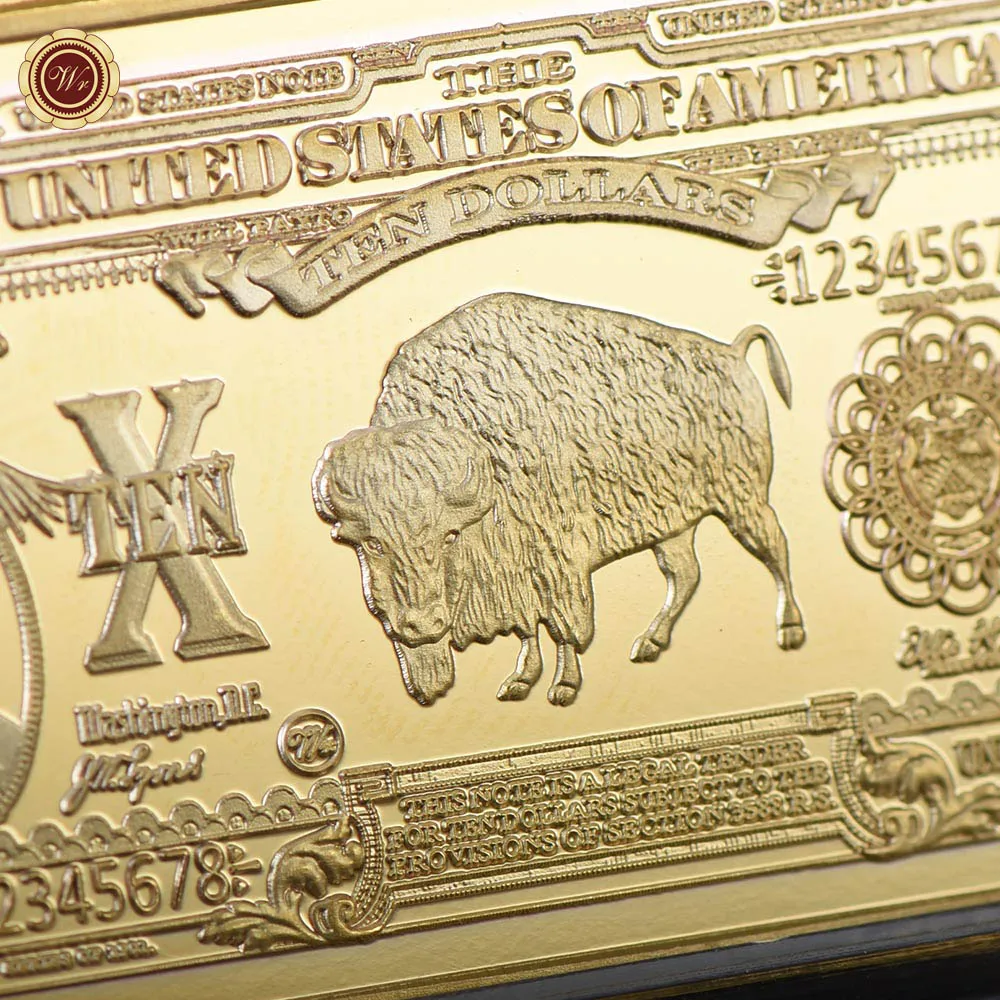 Wholesale Price Home Decorative Gold Art Crafts Usd 10 Bill 24k Pure Gold Bar Ornament