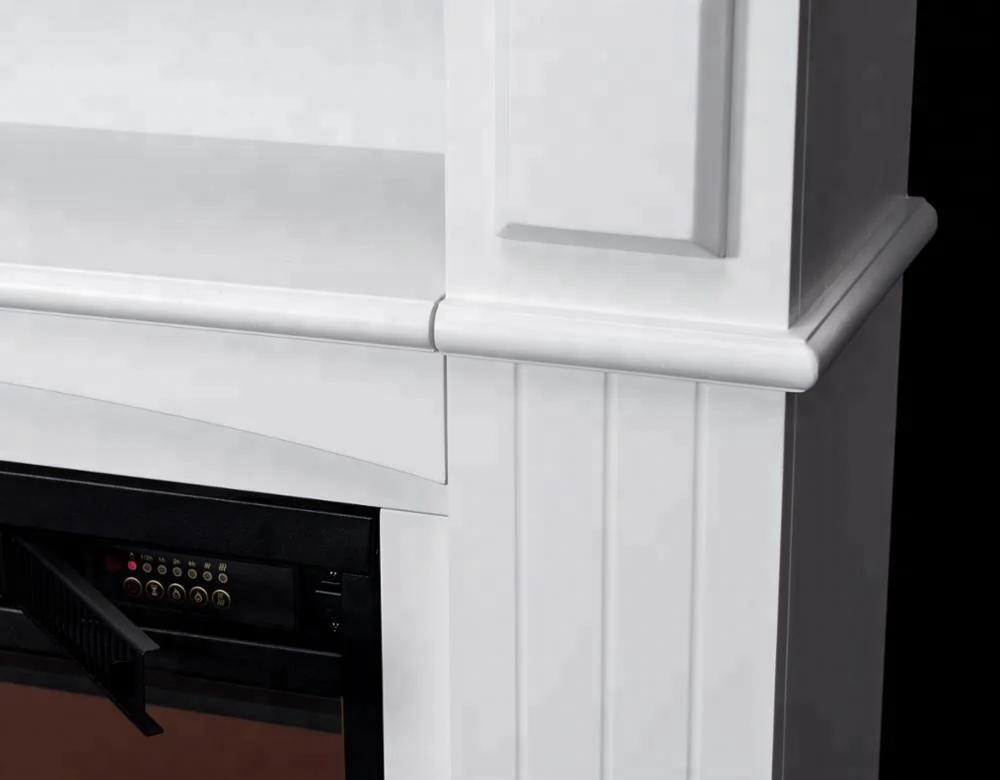 Scandinavian Simple Lines White Electric Fireplace Insert with Mantel
