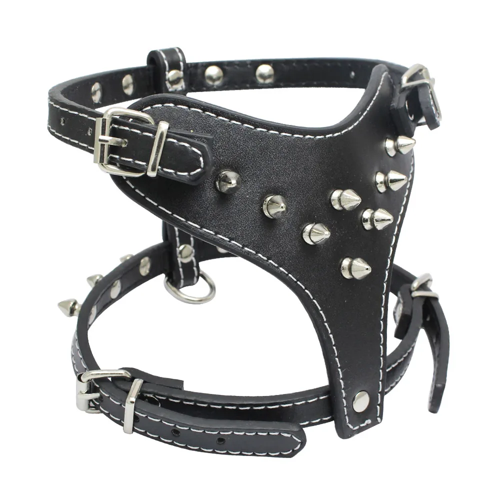 Quality  Spiked Real leather dog pet harness harness