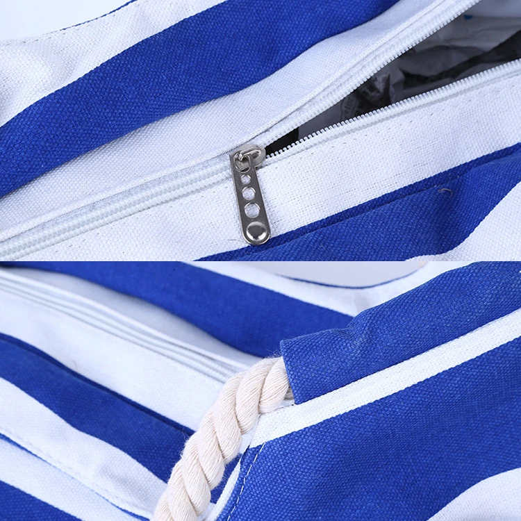 Wholesale stripe canvas beach tote bag /Duty Cotton Canvas Stripe Bag With Reliable Rope Tote Stylish