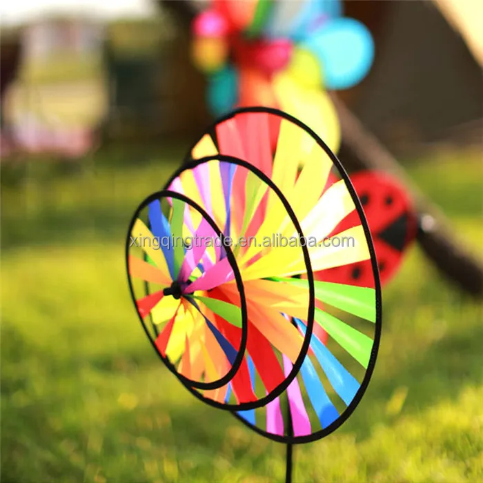 Colorful Rainbow Triple Wheel Wind Spinner Windmill Garden Yard Outdoor Decor Kids Toy