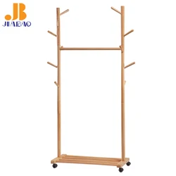 Customized Wood Coat Rack Portable Hats Stand Space Saving Clothes Hanger with wheel