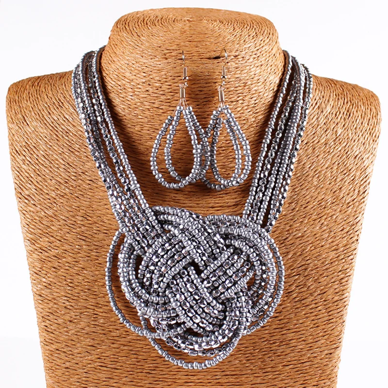 Оптовая продажа разных цветов; Модные женские туфли-лодочки на высоком каблуке ручной работы 8 Форма Плетеный Индии бисера серьги колье комплект ювелирных изделий