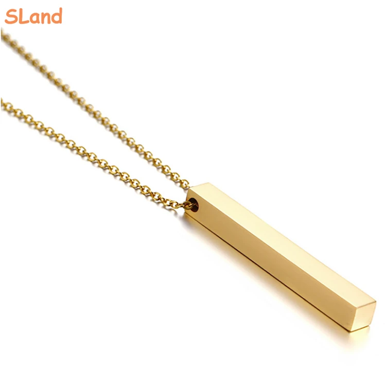 SLand Jewelry wholesale polished & matte brushed Stainless Steel Blank Rectangle Vertical Bar Pendant Necklace for engraving