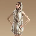 Ladies Genuine Knitted Rabbit Fur Vest Coat Women Fur Natural Waistcoat Hooded With Pockets Lady Gilet