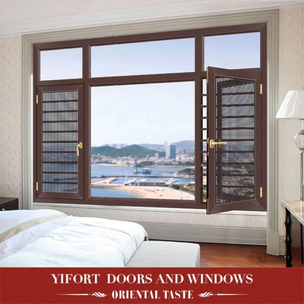 
import projected double glazed aluminium windows with mosquito net china foshan 
