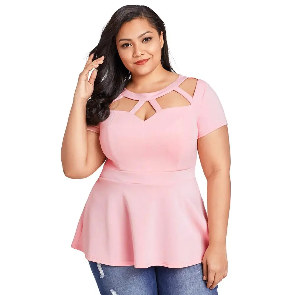 Plus Size Top women clothing 2018 Hollow out lady blouse top Cheap clothing for fat women