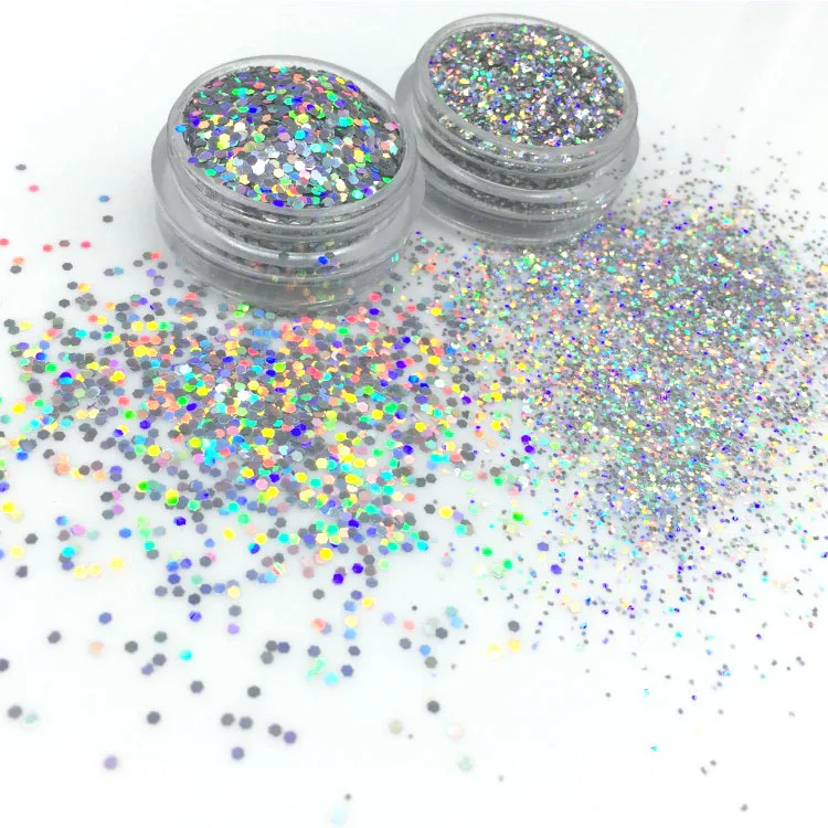 2021 new chunky polyester holographic Solvent resistant glitter powder for nail arts and cosmetic decoration