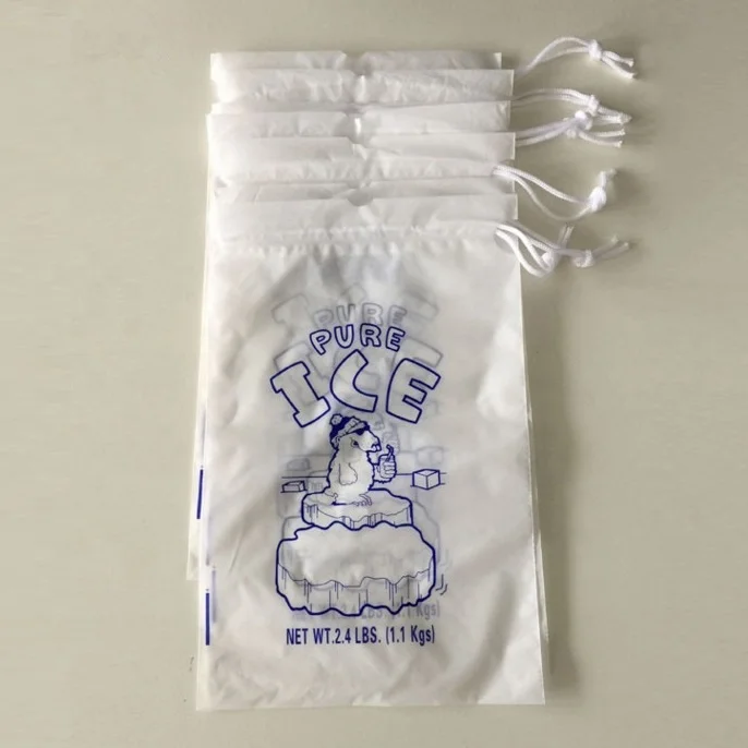 Plastic customized ice bag with or without drawstring