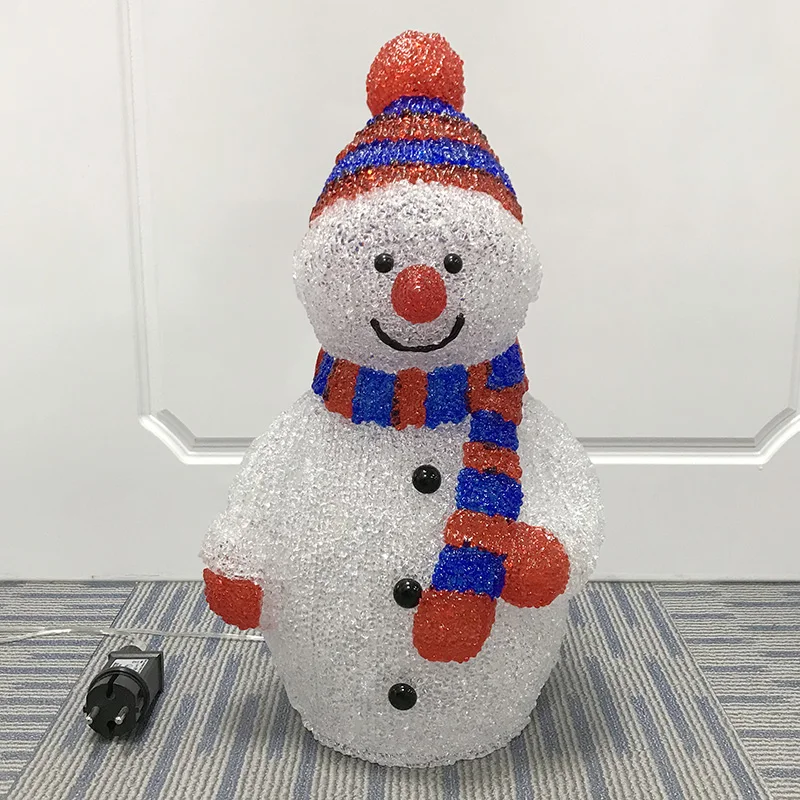 Christmas Garden Decoration Acrylic Sculpture White Snowman Christmas Lights