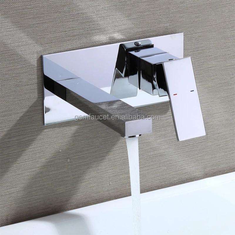 Single handle wall faucet mixer in square shape for bathtub