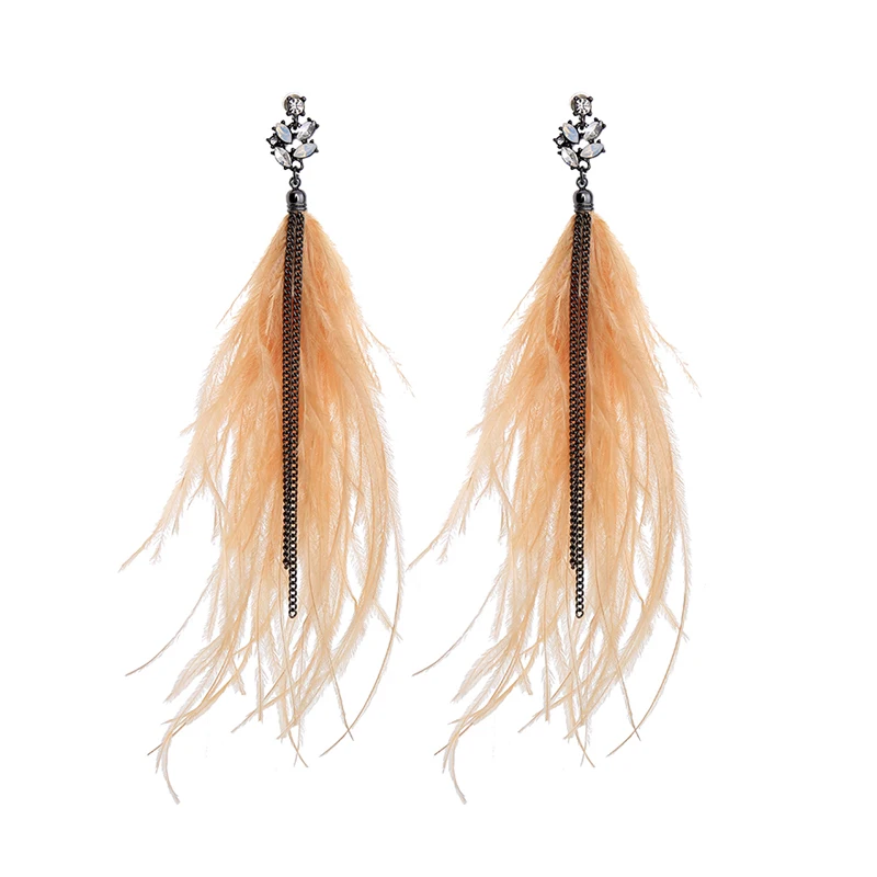 Jewish jewelry custom Feather and Metal Chain Tassel Earrings