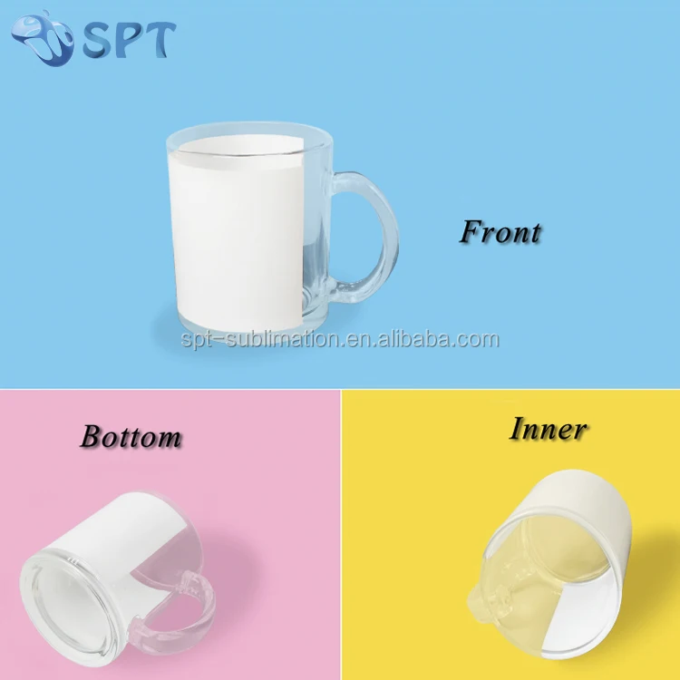 11OZ transparent sublimation heat transfer printing glass mug with White Patch