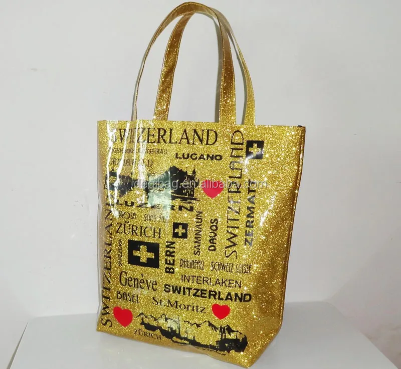 City Name Printing Glitter PVC Souvenir Bag Travel  Souvenir Tote Bag Tourist Handbag