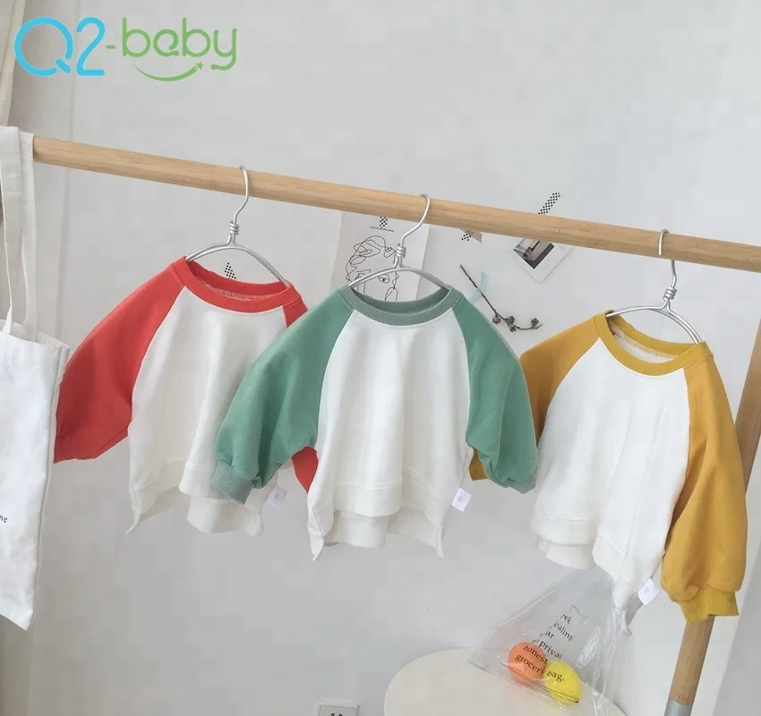 
Customized spring autumn round neck raglan sleeves color matching cotton boy girl baby sweatshirt 2196 